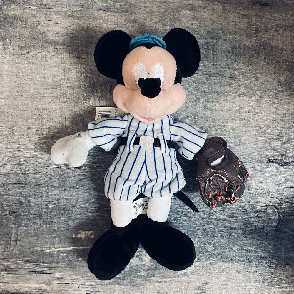 Vintage Mickey Mouse Pinstripe Uniform Doll/ Plush With Tags And Baseball glove